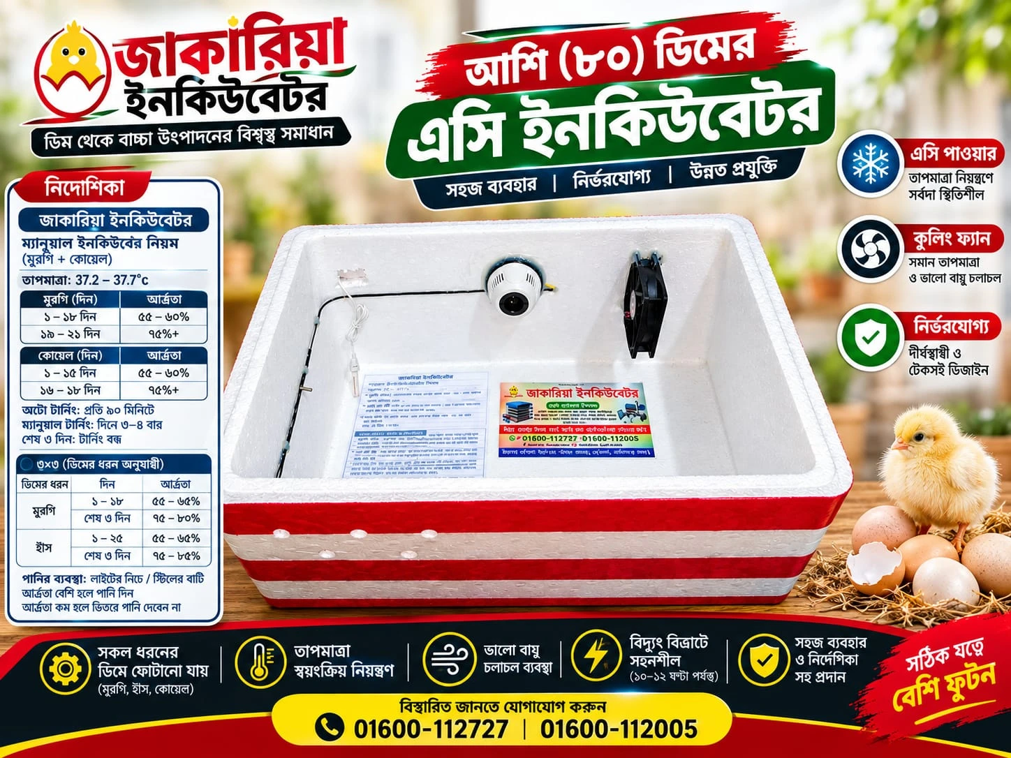 ৮০ ডিমের AC ইনকিউবেটর | জাকারিয়া ইনকিউবেটর