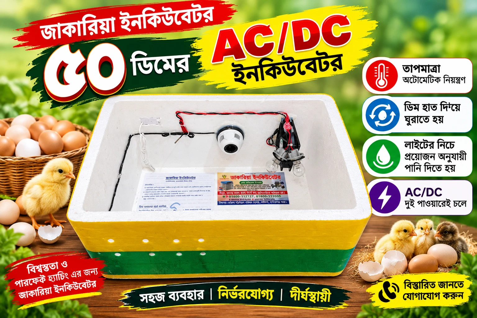৫০ ডিমের (AC+DC) ইনকিউবেটর | জাকারিয়া ইনকিউবেটর