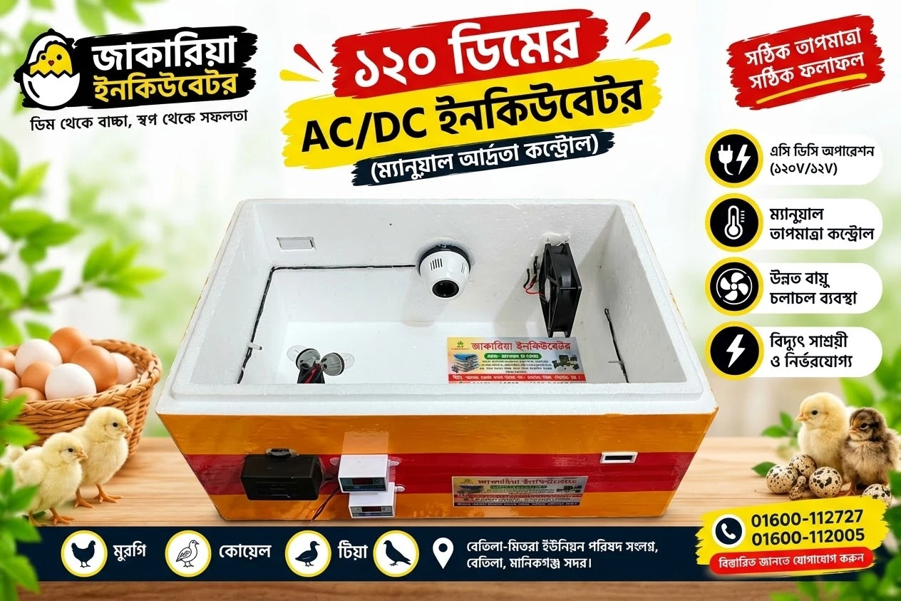 ১২০ ডিমের এসি/ডিসি (AC/DC) ম্যানুয়াল ইনকিউবেটর